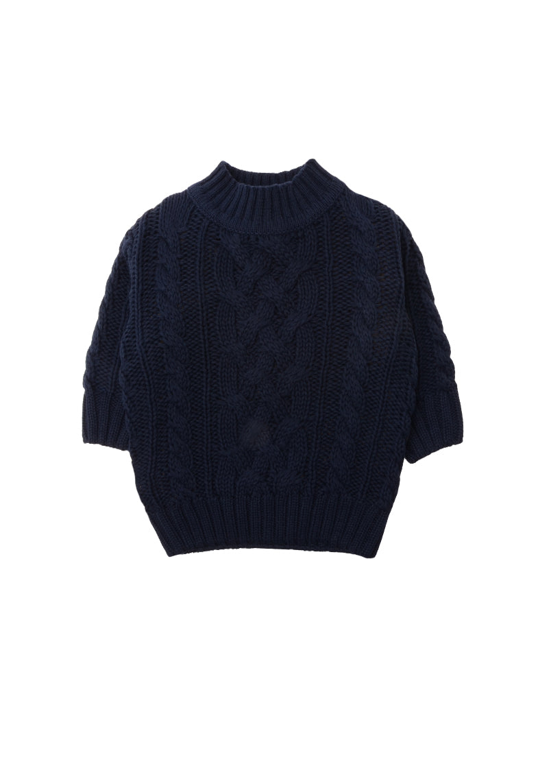 Strickpulli mit Zopfmuster in marine