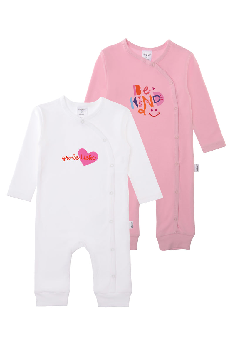 Doppelpack Overalls mit schräger Druckknopfleiste.