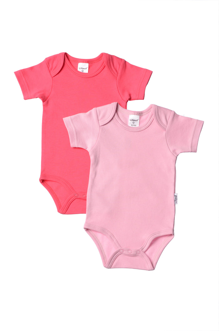 2er-Pack Kurzarm-Bodys aus Bio-Baumwolle in rosa und himbeer