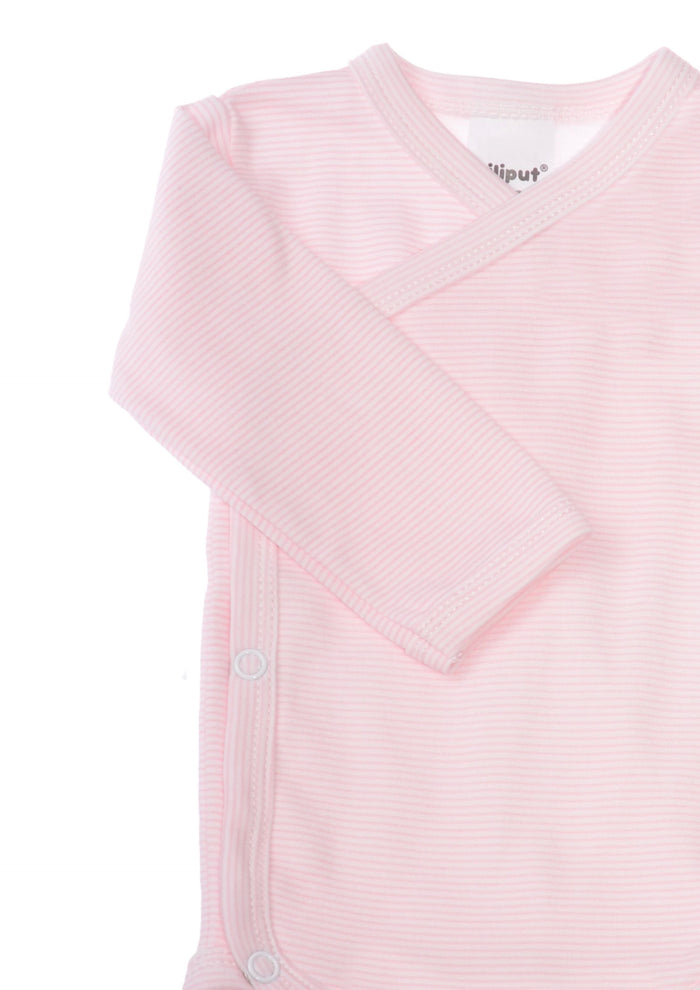 Langarm-Wickelbody in rosa-gestreift