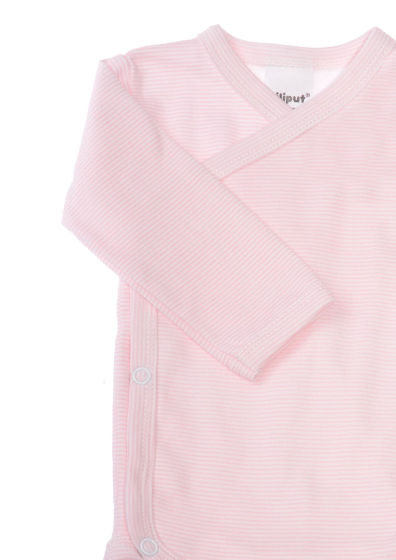 Langarm-Wickelbody in rosa-gestreift