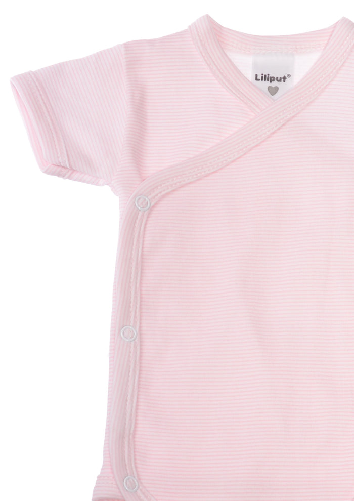 Kurzarm-Wickelbody in rosa-gestreift