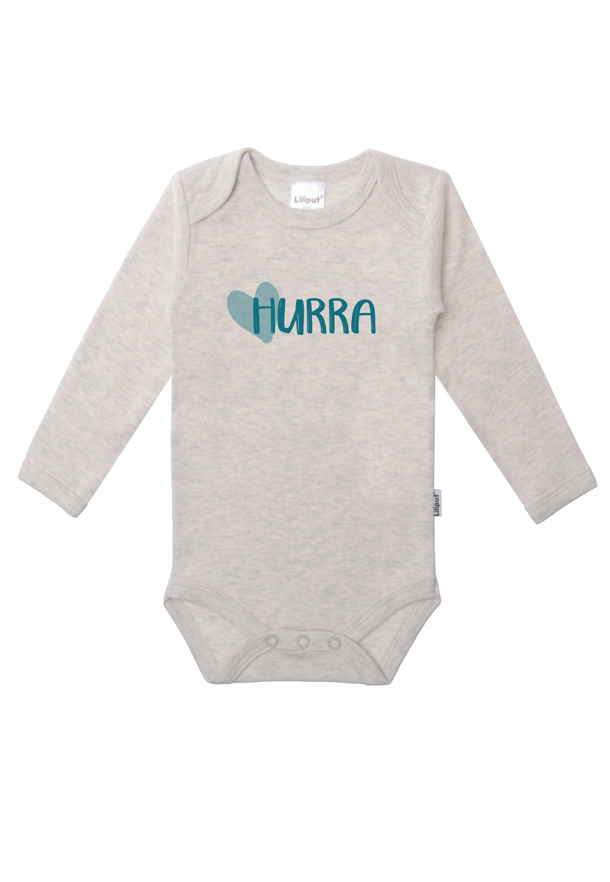 Amineckbody mit langem Arm in grau melange und Print "Hurra"