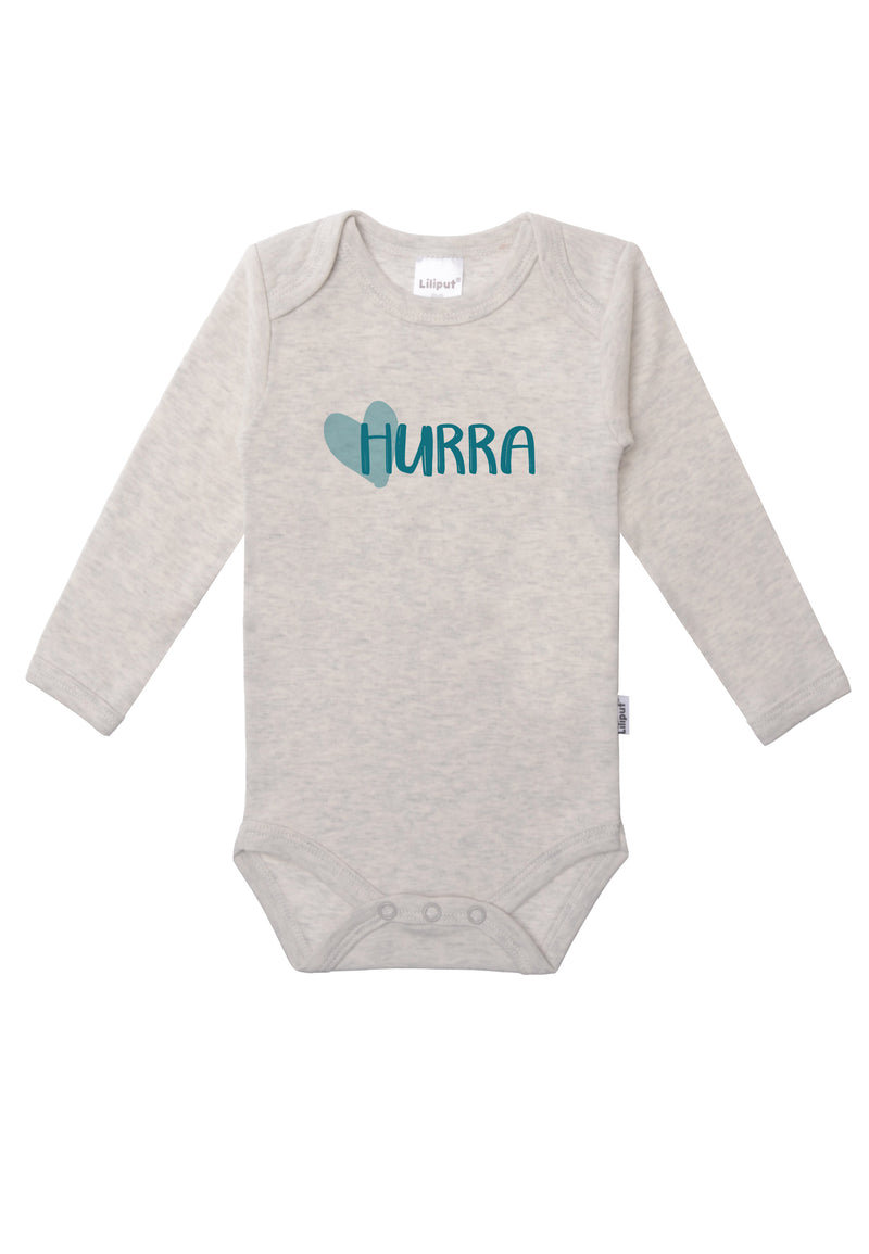 Amineckbody mit langem Arm in grau melange und Print "Hurra"