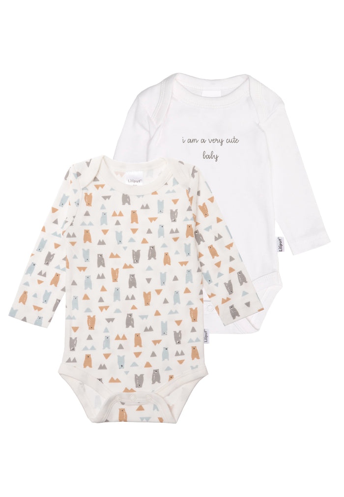 Doppelpack Amineckbodies mit AOP Bär und in weiß mit Wording "i am a very cute baby"