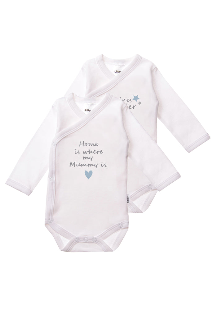 Doppelpack Wickelbodies mit Print "home is where my mummy is" und "kleines Wunder".