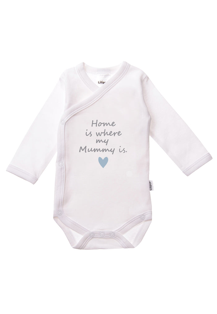 Langarm Wickelbody in weiß mit Print "Home is where Mummy is." 