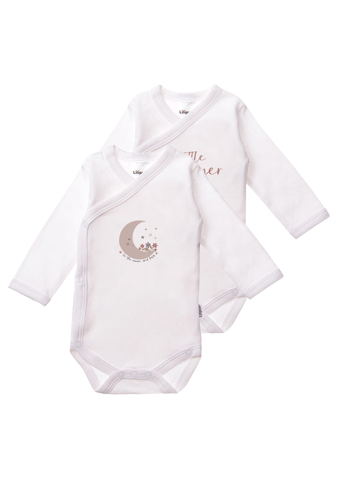 Doppelpack Wickelbodies mit Mond Print und Wording "little dreamer".