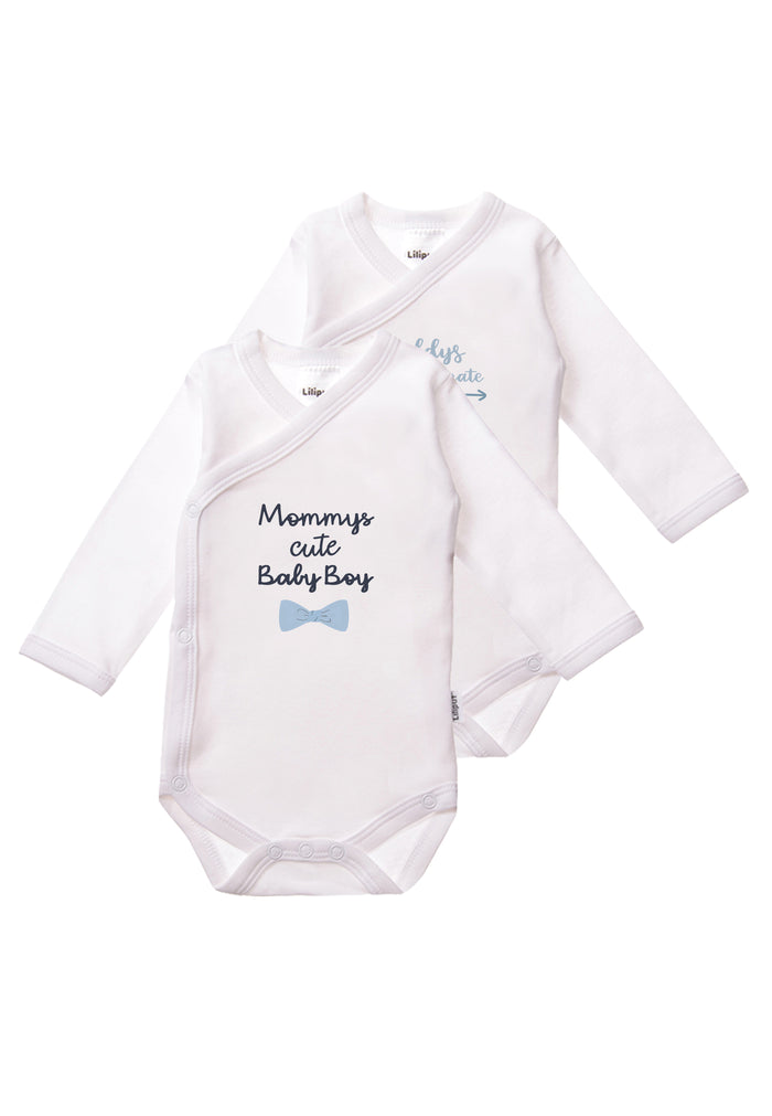 Doppelpack Wickelbodies in weiß mit Wording Prints.