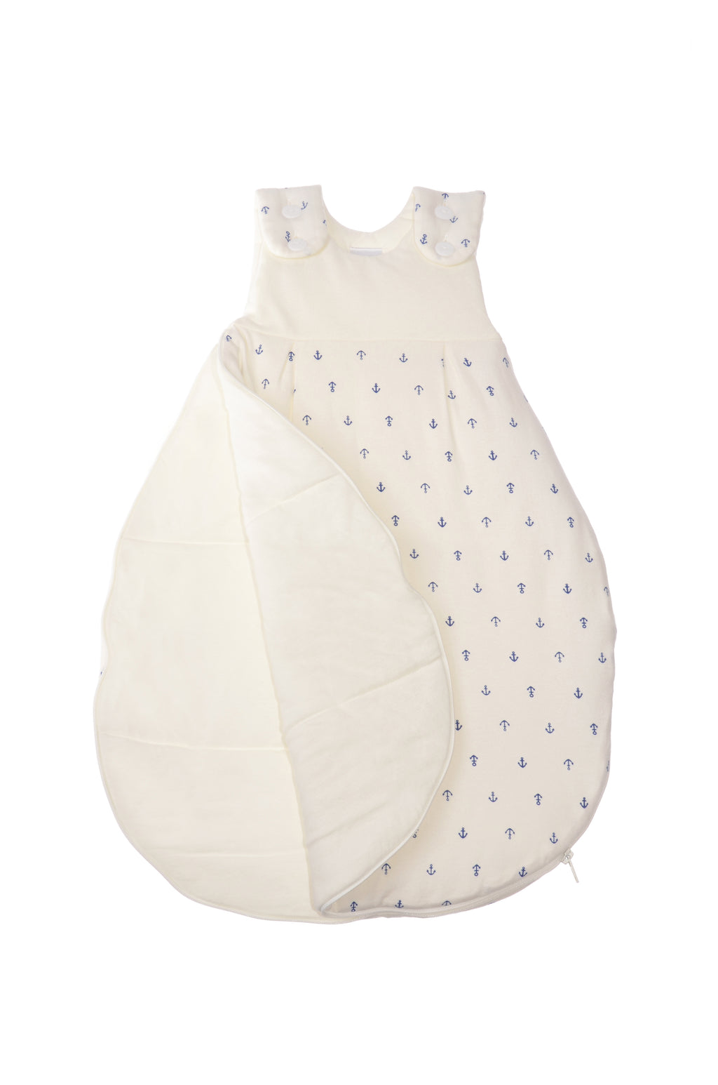 Schlafsack für Babys in unterschiedlichen Längen mit Knöpfen und Reißverschluss an der Seite. Design:  Anker