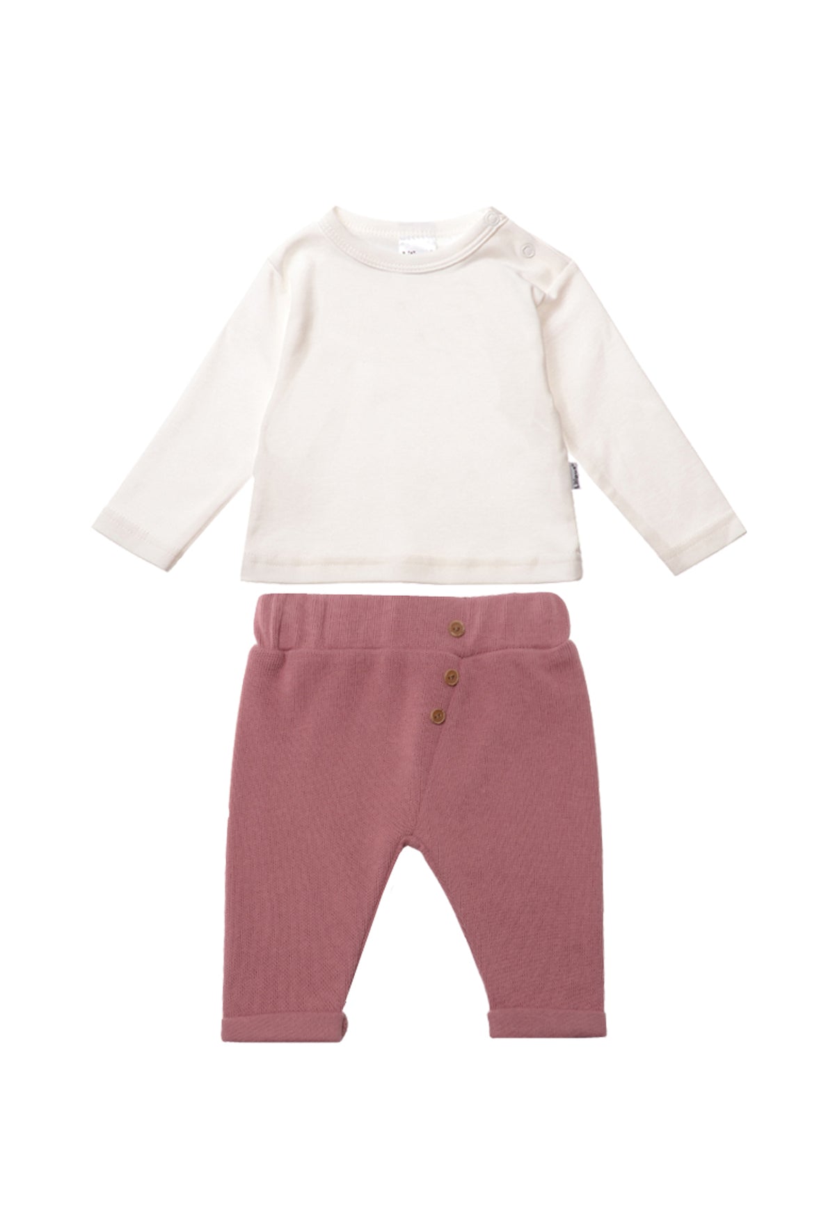Langarmshirt ecru und Hose in rosenholz