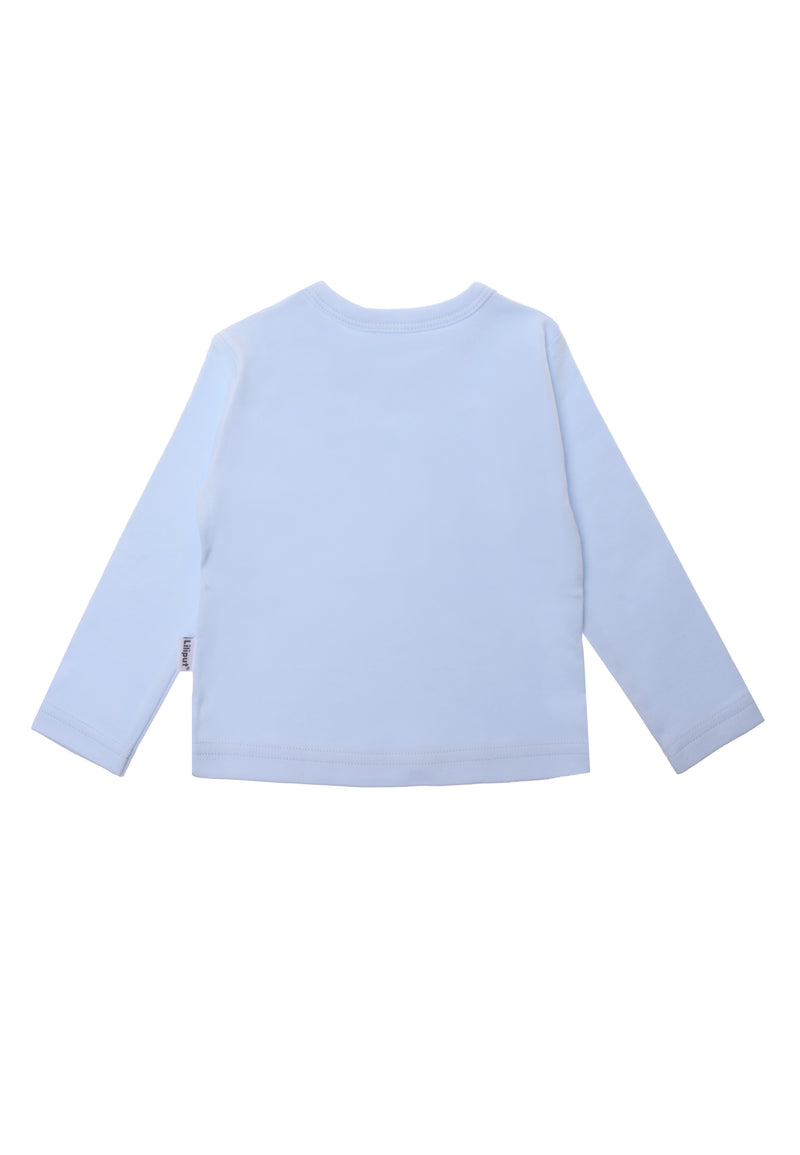 Rückseite Langarmshirt in hellblau.