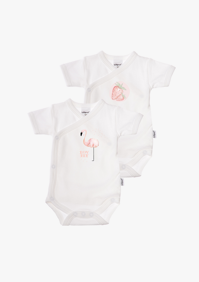 2er-Pack Kurzarm-Wickelbodys mit Flamingo