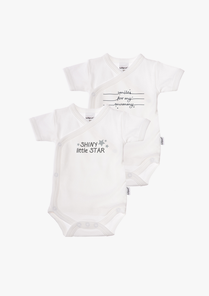 2er-Pack Kurzarm-Wickelbodys mit "smiles for my mummy"