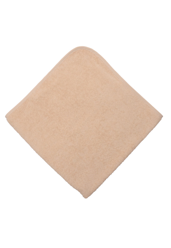 Rückseite des Frottee Badetuchs mit Kapuze in beige