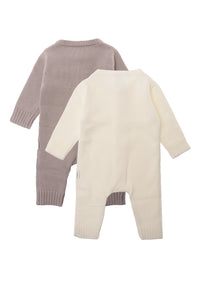 Rückseite Doppelpack Strickoveralls in taupe und ecru