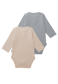 Rückseite des Doppelpacks Langarmbodies in blau und beige.