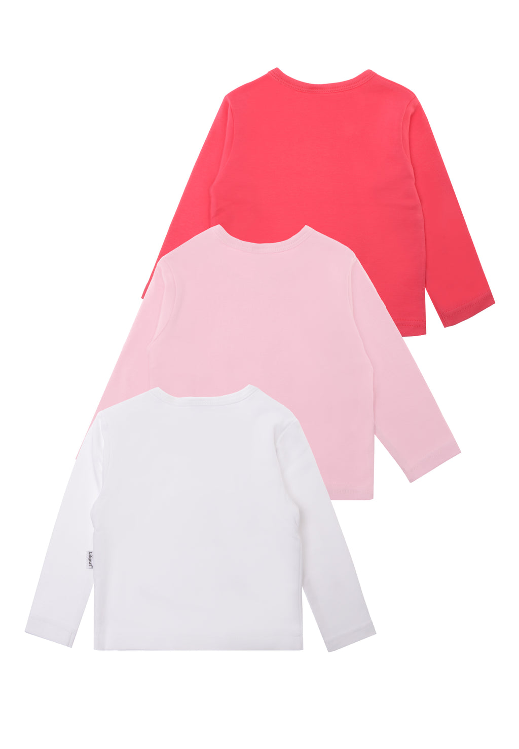 3er Pack Langarmshirts in himbeer, rosa und weiß aus Bio Baumwolle.