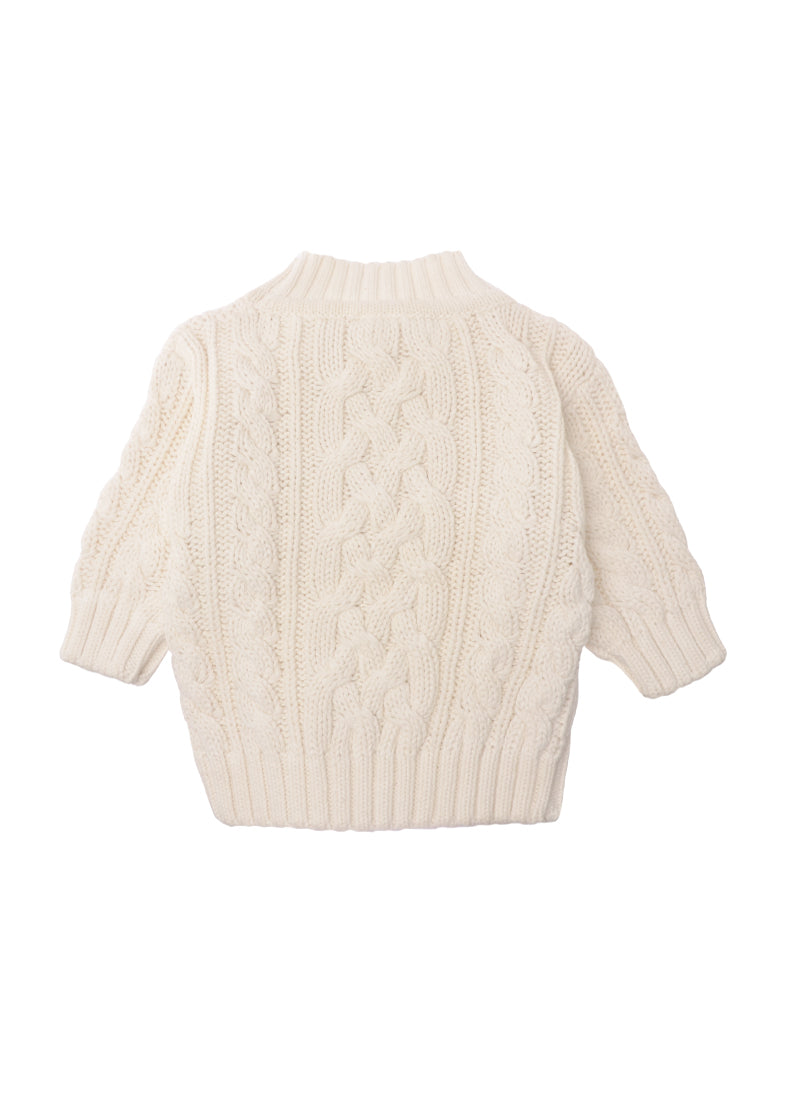 Rückseite Strickpullover mit Zopfmuster in ecru