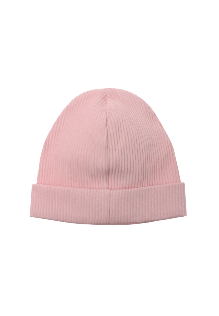 Rückseite der weichen Umschlagmütze in rosa.
