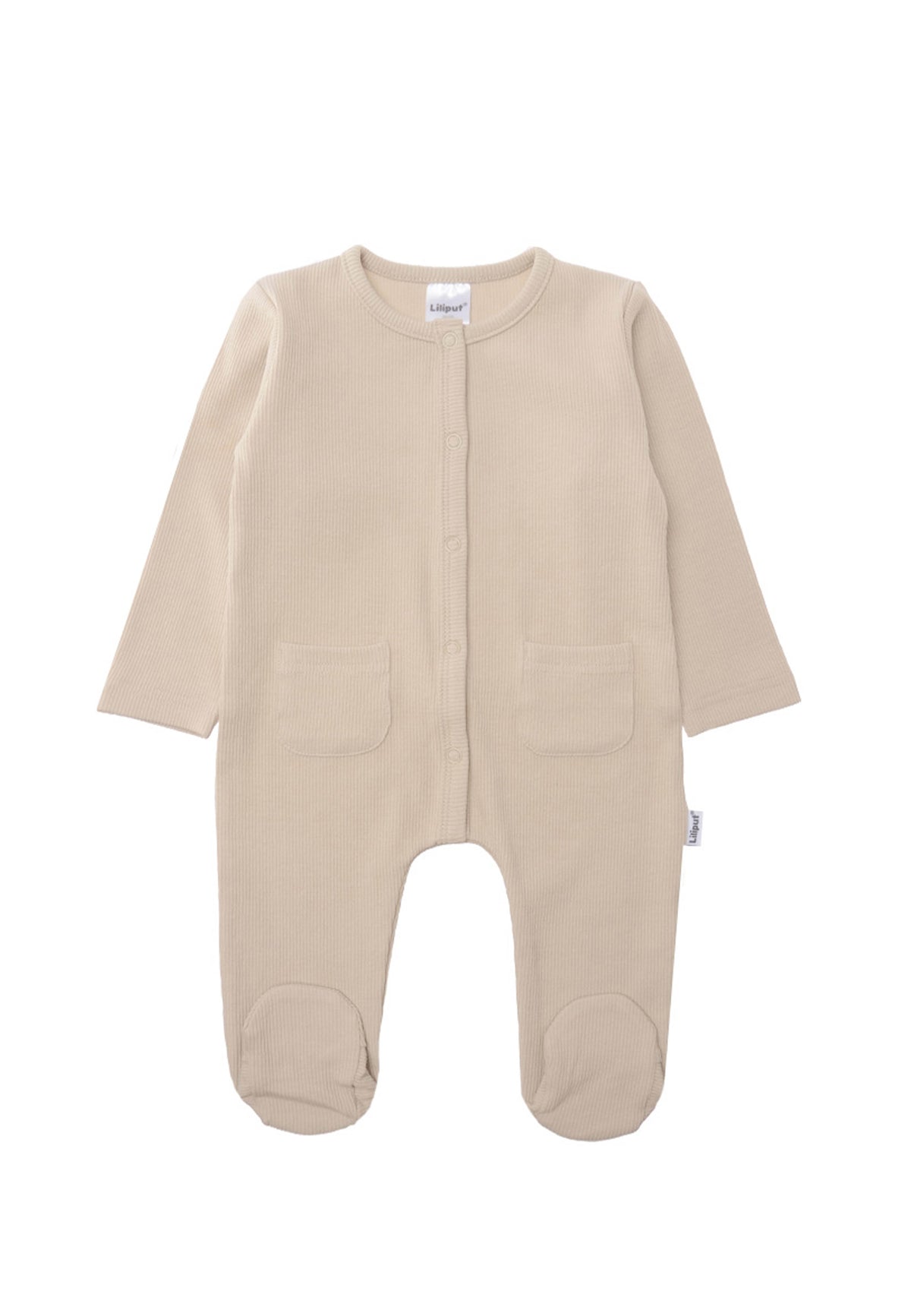 Overall in beige aus Rippenqualität in einem schönen beige Farbton. Mit praktischer Druckknopfleiste und aufgesetzten Taschen.