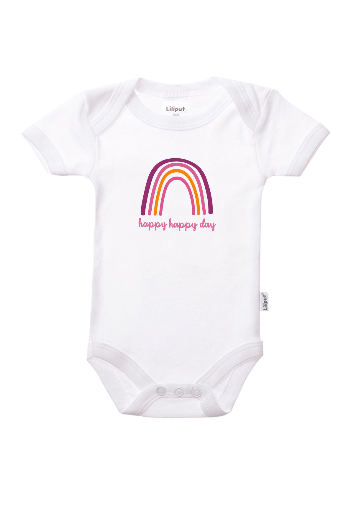 weißer Kurzarmbody mit Regenbogen Frontprint.