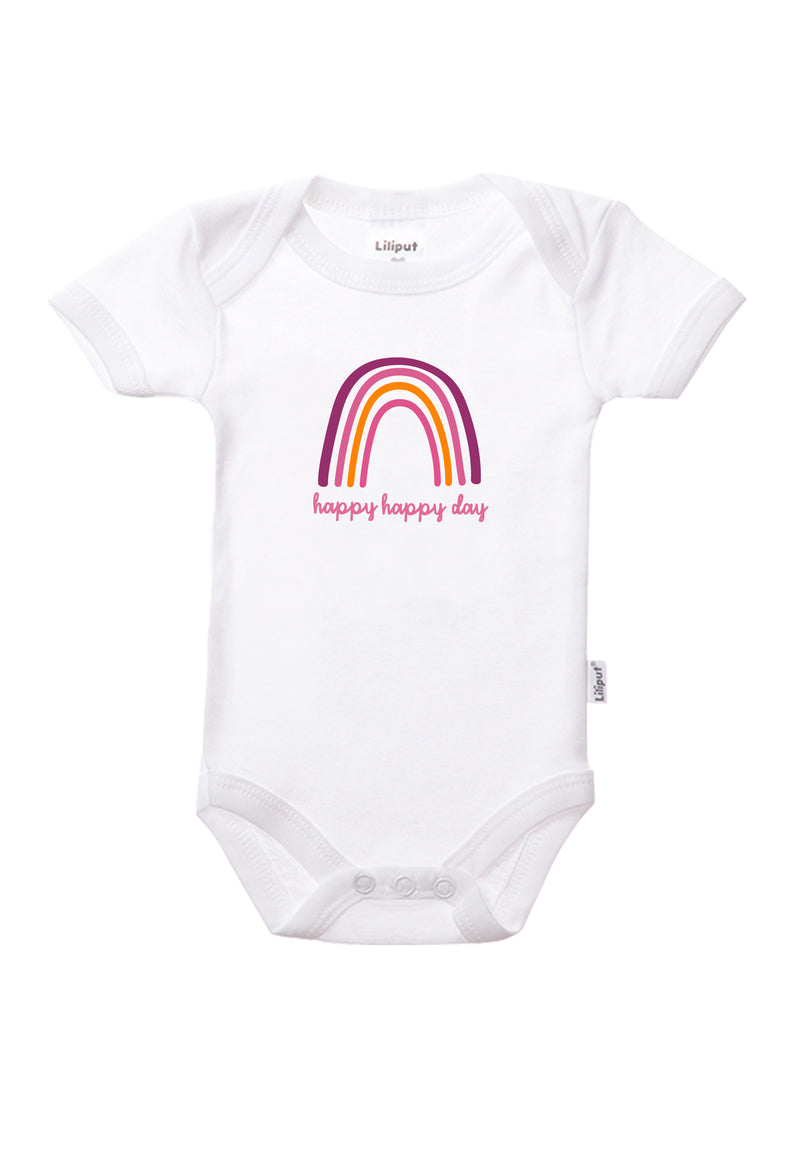 weißer Kurzarmbody mit Regenbogen Frontprint.