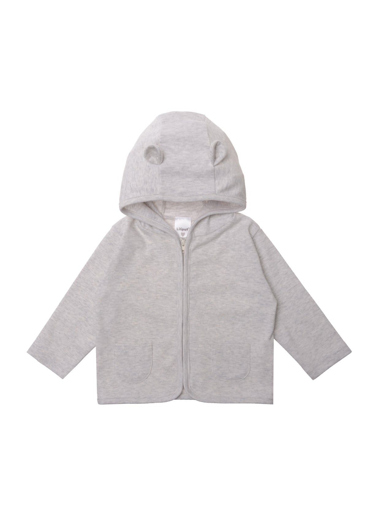 Frontseite Zipper Jacke mit zwei Eingriffstaschen in grau melange.