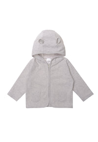 Frontseite Zipper Jacke mit zwei Eingriffstaschen in grau melange.