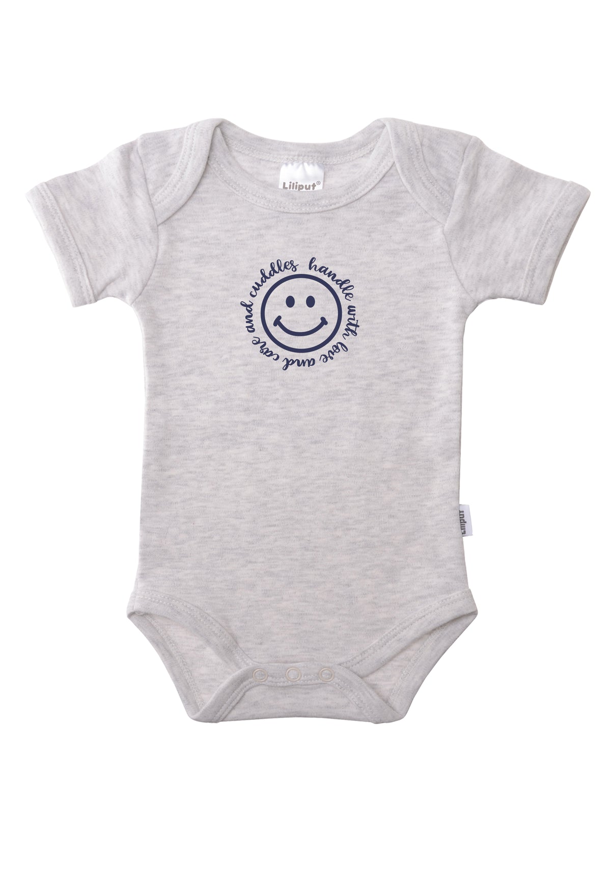 Kurzarmbody in grau melange mit Smiley Aufdruck,