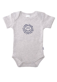 Kurzarmbody in grau melange mit Smiley Aufdruck,