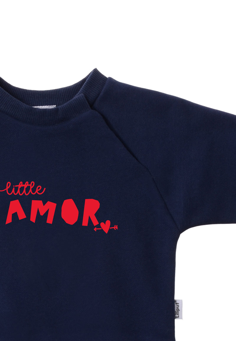 Detailfoto "little AMOR" Print auf navy Sweatshirt