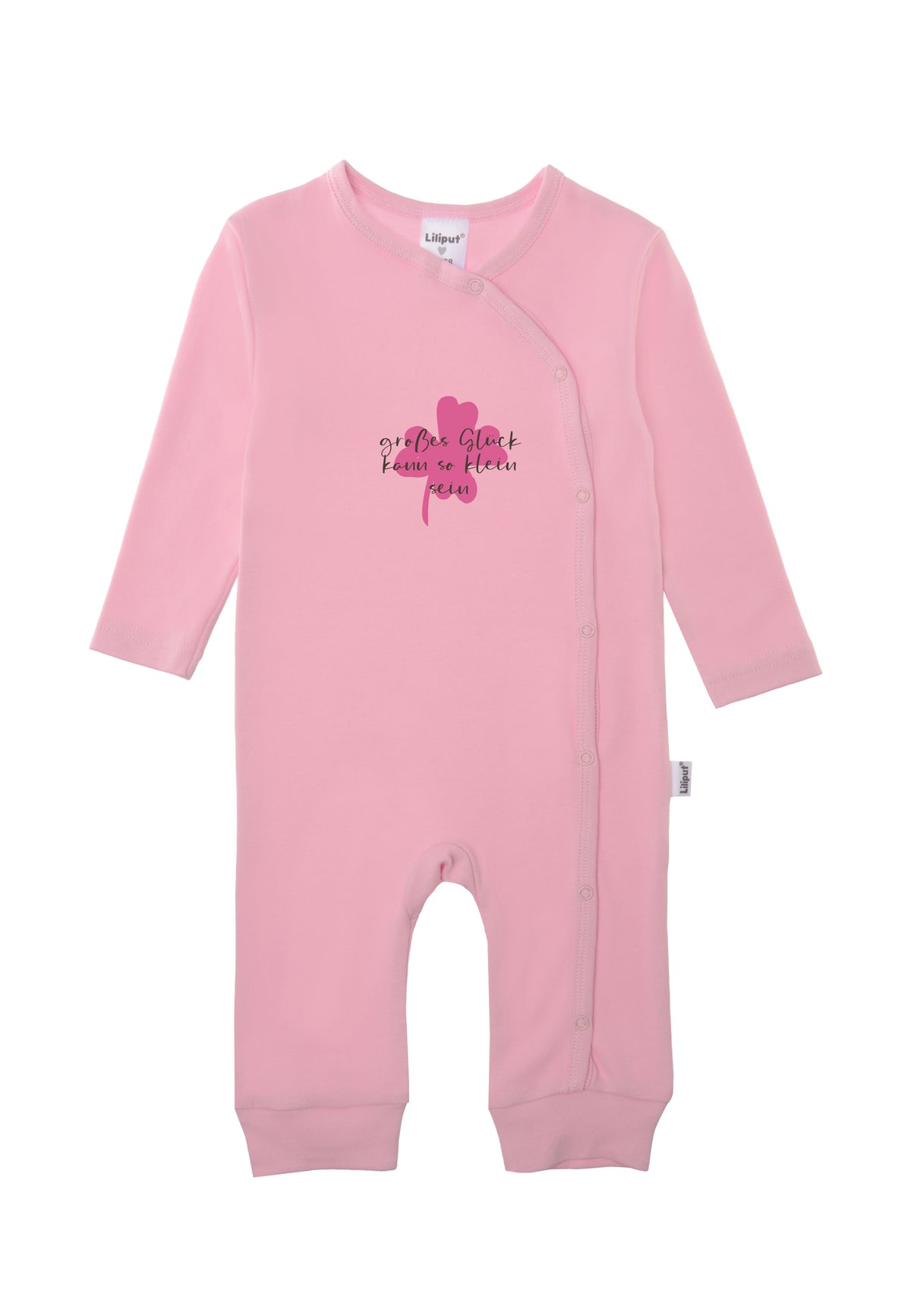 rosa Overall mit Print "großes Glück kann so klein sein".