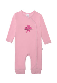 rosa Overall mit Print "großes Glück kann so klein sein".