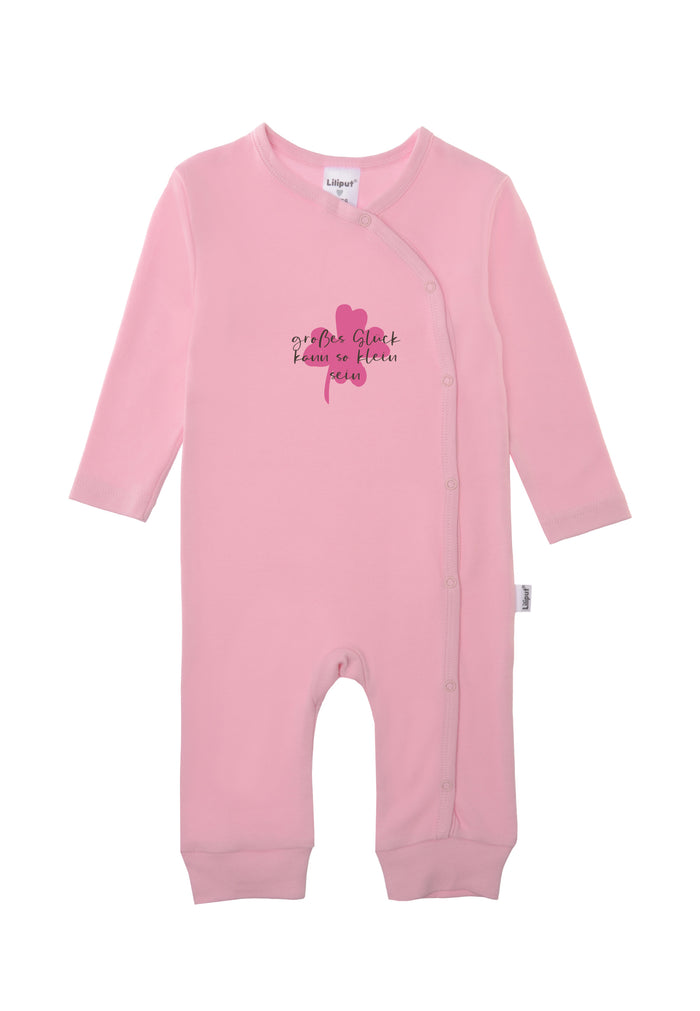 rosa Overall mit Print "großes Glück kann so klein sein".