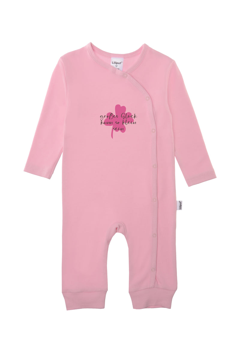 rosa Overall mit Print "großes Glück kann so klein sein".