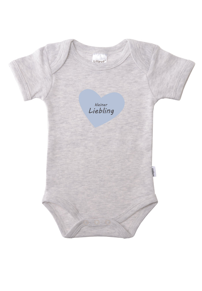 grauer Kurzarmbody mit hellblauem Herzchen Print "kleiner Liebling".