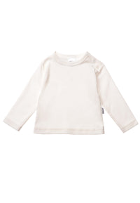 Langarmshirt in ecru mit 2 Druckknöpfen auf der Schulter, für ein einfaches An- und Ausziehen.