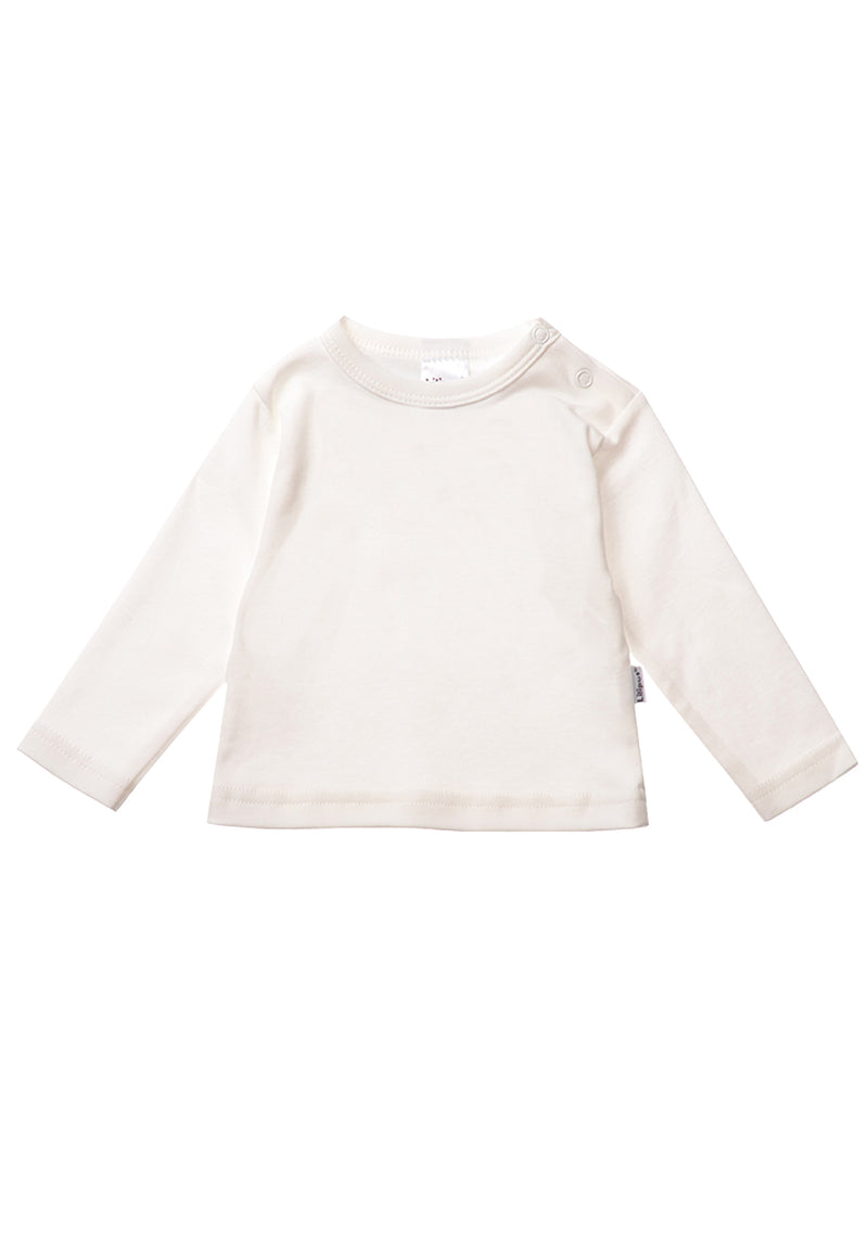 Langarmshirt in ecru mit 2 Druckknöpfen auf der Schulter, für ein einfaches An- und Ausziehen.