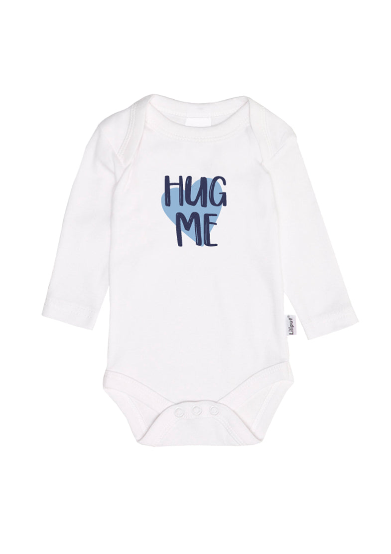 Langarmbody in weiß mit Frontprint "hug me".