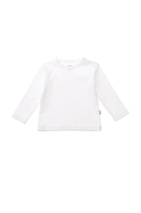 Langarmshirt in ecru und mit 2 Druckknöpfen auf der Schulter für ein einfaches An- und Ausziehen.