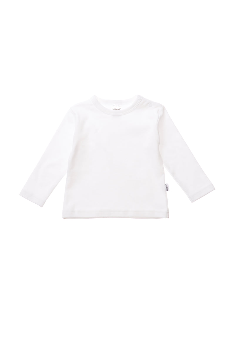Langarmshirt in ecru und mit 2 Druckknöpfen auf der Schulter für ein einfaches An- und Ausziehen.