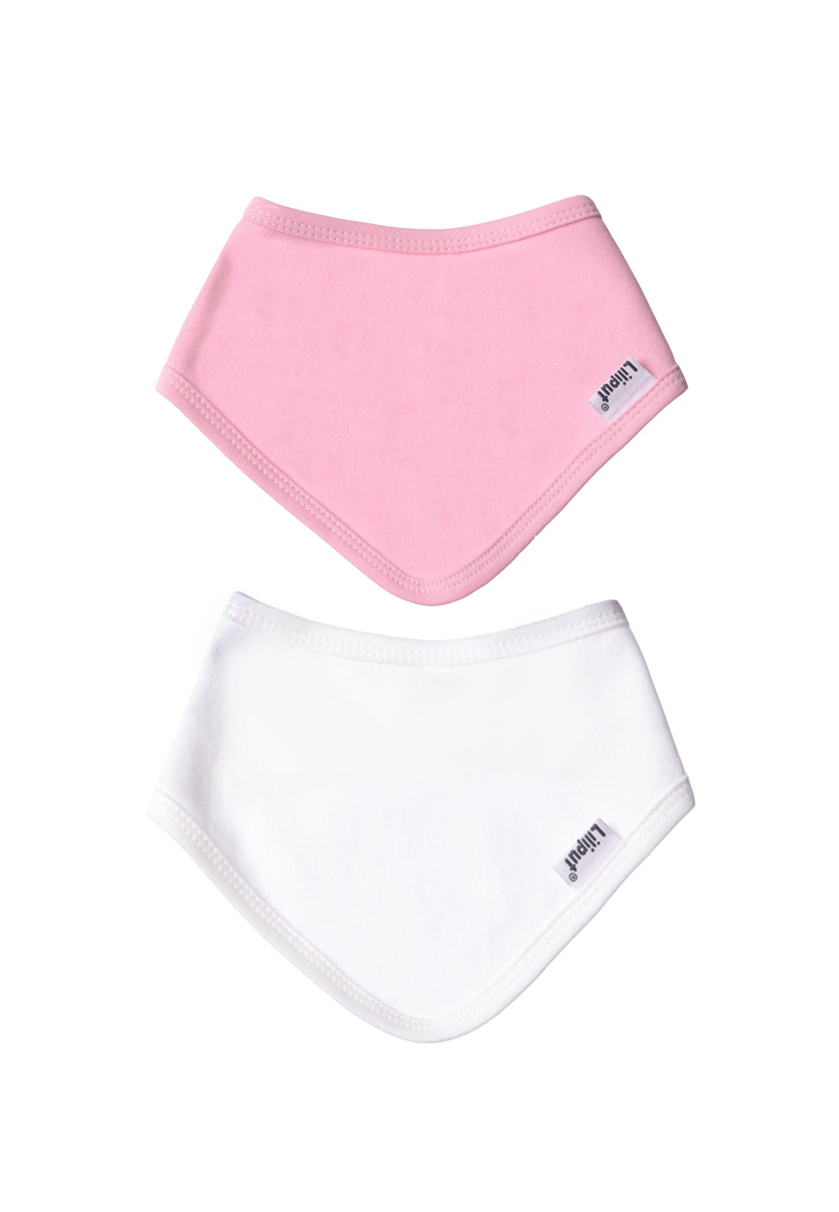 zwei Halstücher aus Biobaumwolle in rosa und weiß mit Liliput Flaglabel.
