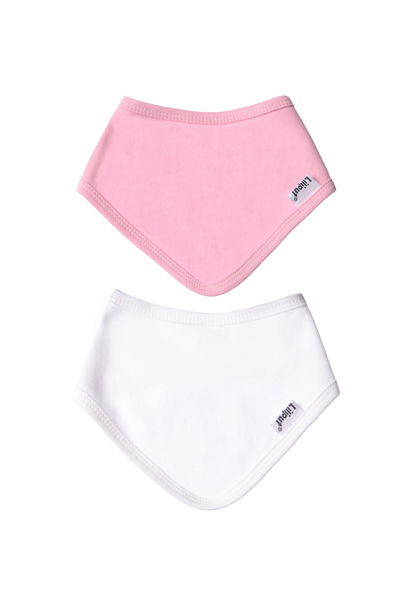 zwei Halstücher aus Biobaumwolle in rosa und weiß mit Liliput Flaglabel.