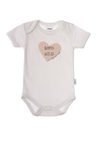 Amineckbody mit kurzem Arm in grau gestreift und niedlichem Print "born wild and a little bit tired".