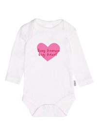 Amineckbody in weiß mit pinkem Print "tiny human big heart".