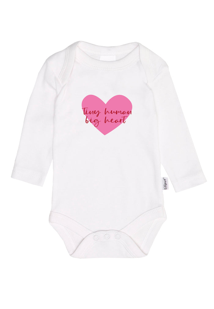 Amineckbody in weiß mit pinkem Print "tiny human big heart".