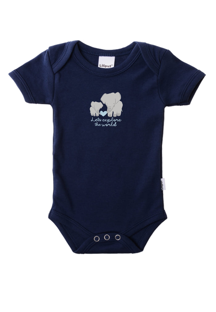 Kurzarmbody in marine mit Elefanten Frontprint.