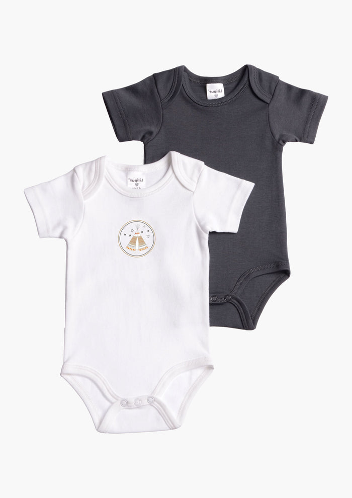 2er-Pack Kurzarm-Amineckbodys aus Bio-Baumwolle mit Tipi-Patch