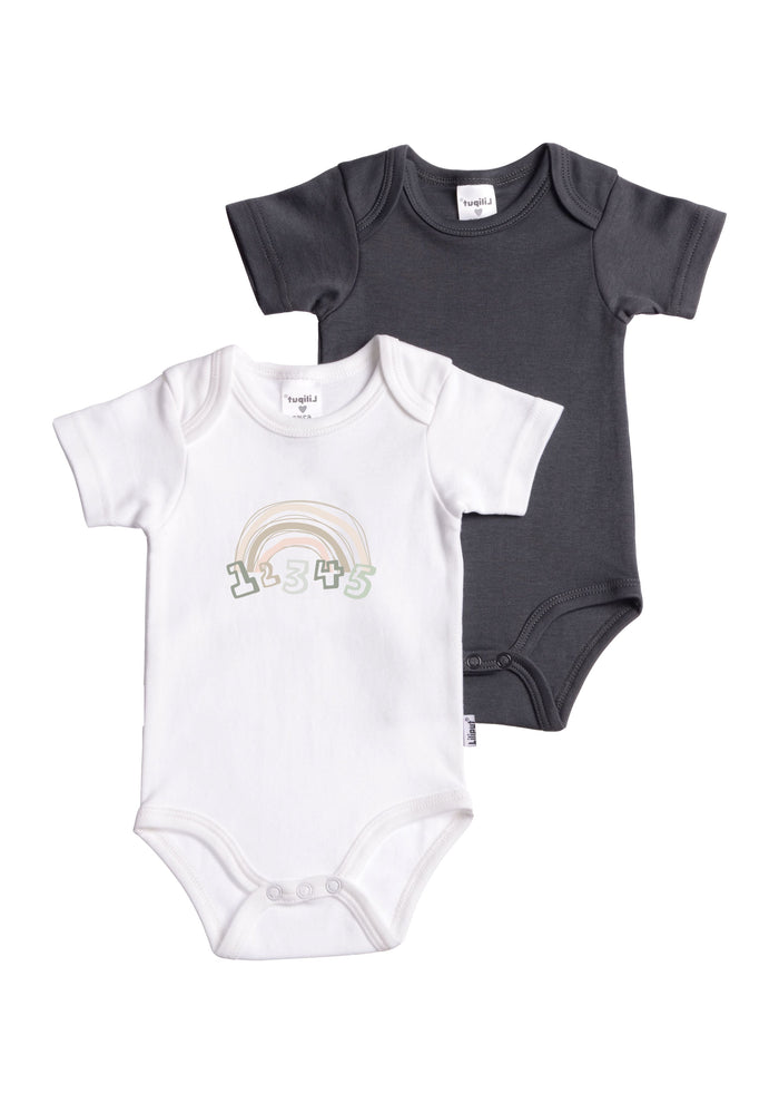 2er-Pack Kurzarm-Amineckbodys aus Bio-Baumwolle mit Regenbogen